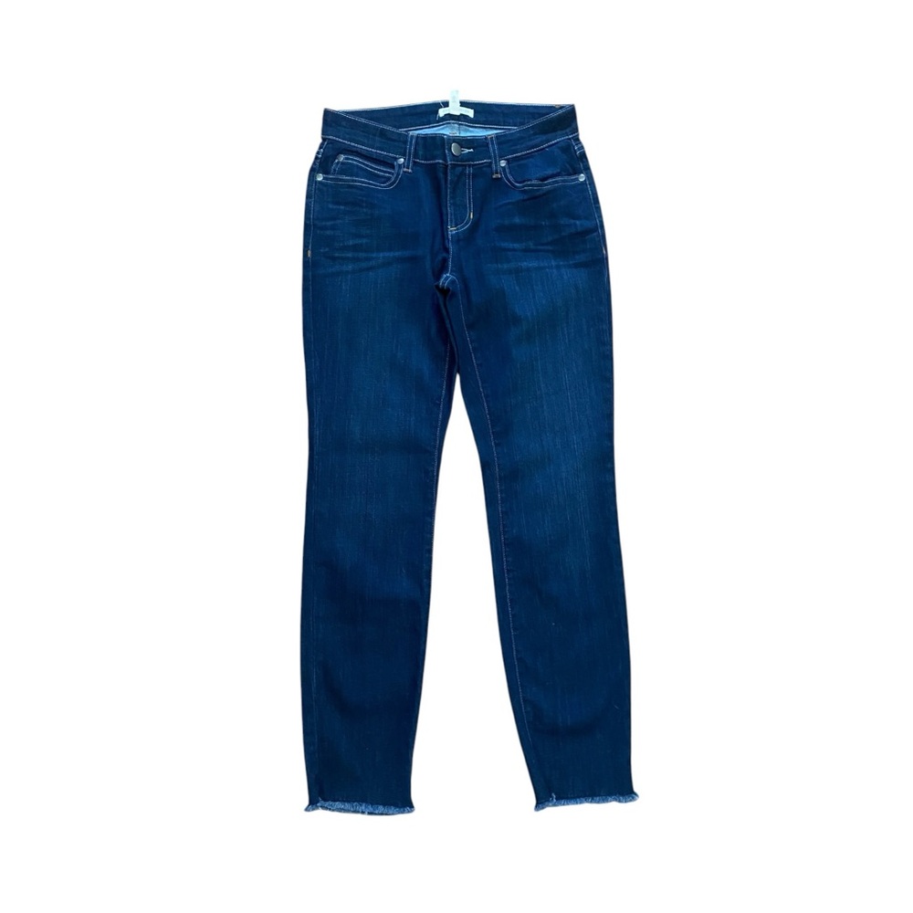 Eileen Fisher Straight Leg Raw Hem Dark Wash Skinny Jeans Petite size 2